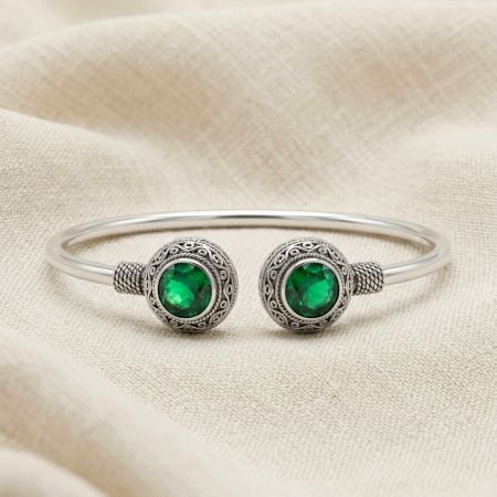 Handmade Silver Jewelry Emerald Oxidised Kada